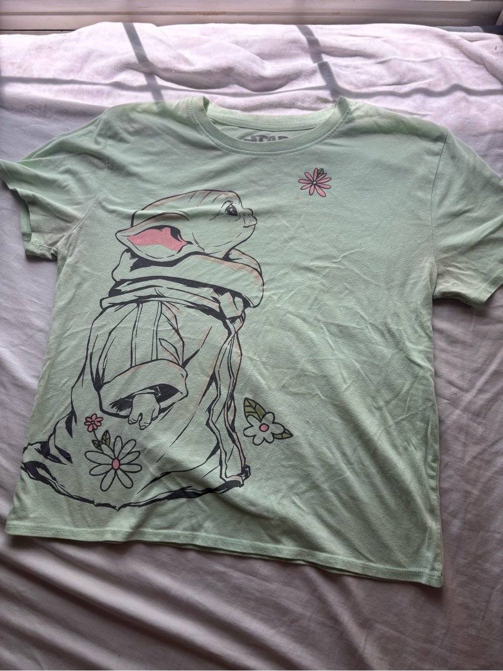 Star Wars Baby Yoda Graphic Tee - Mint Green with Pink Accents